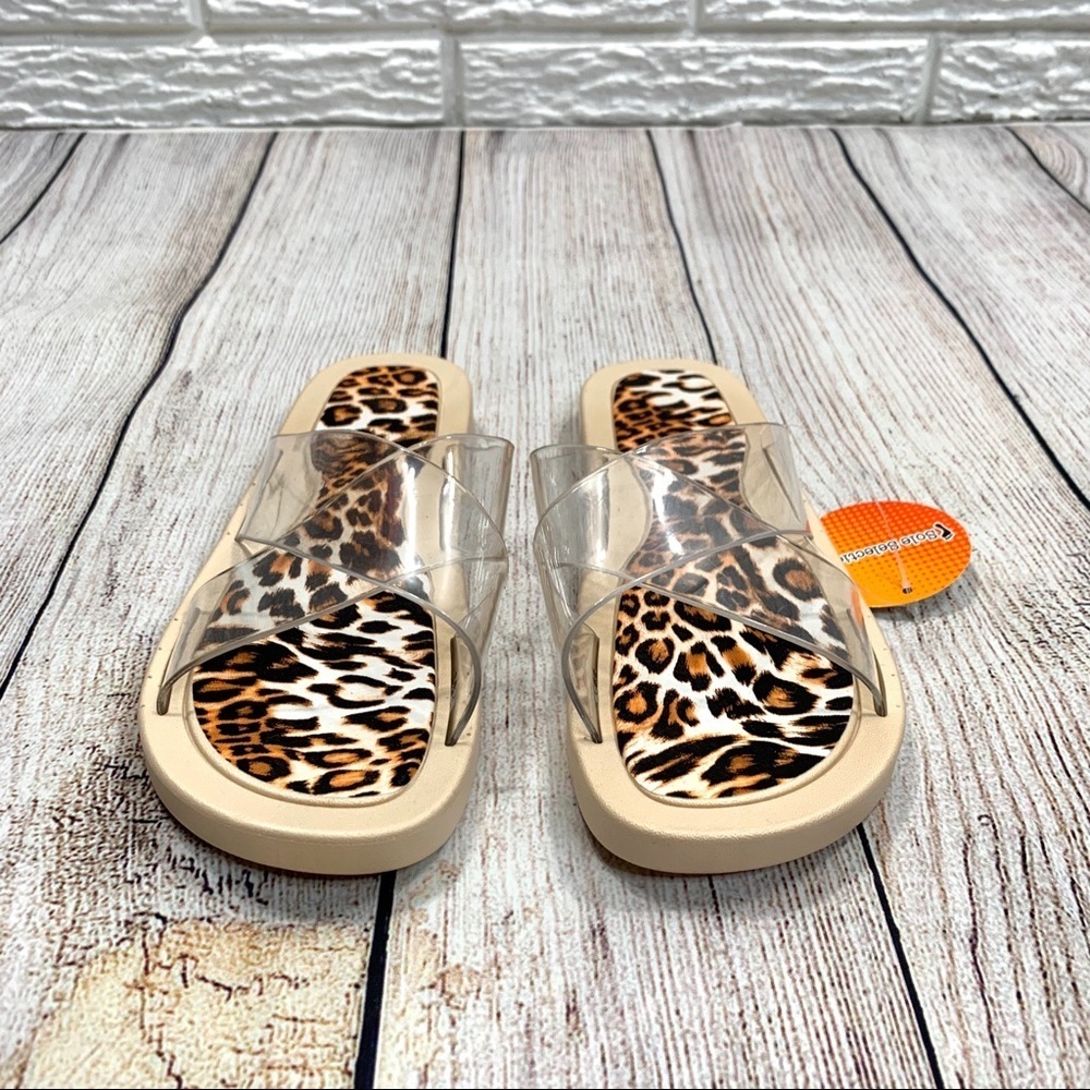 Sole Selection Clear Leopard Slides Sandals - Picture 2 of 5